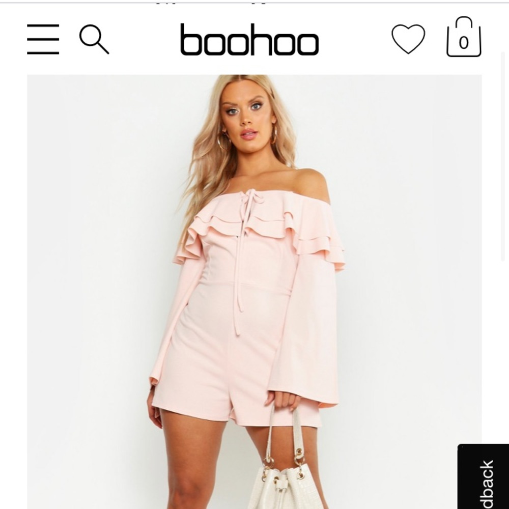 off the shoulder ruffle playsuit white